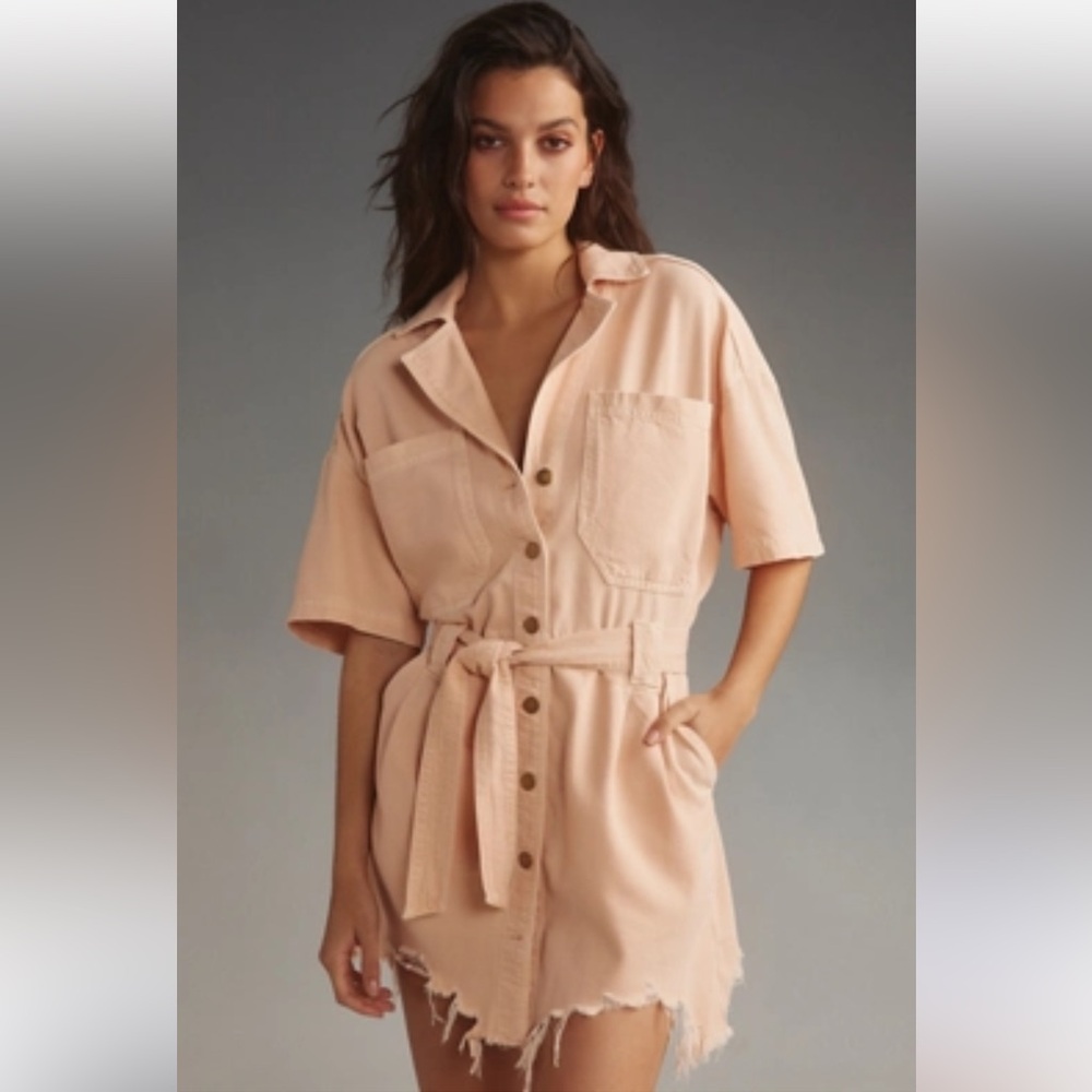 Pilcro Anthropologie Button-Up Dress with Frayed Hem